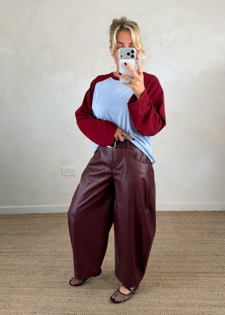 Chloe leather look barrel leg trouser - Merlot