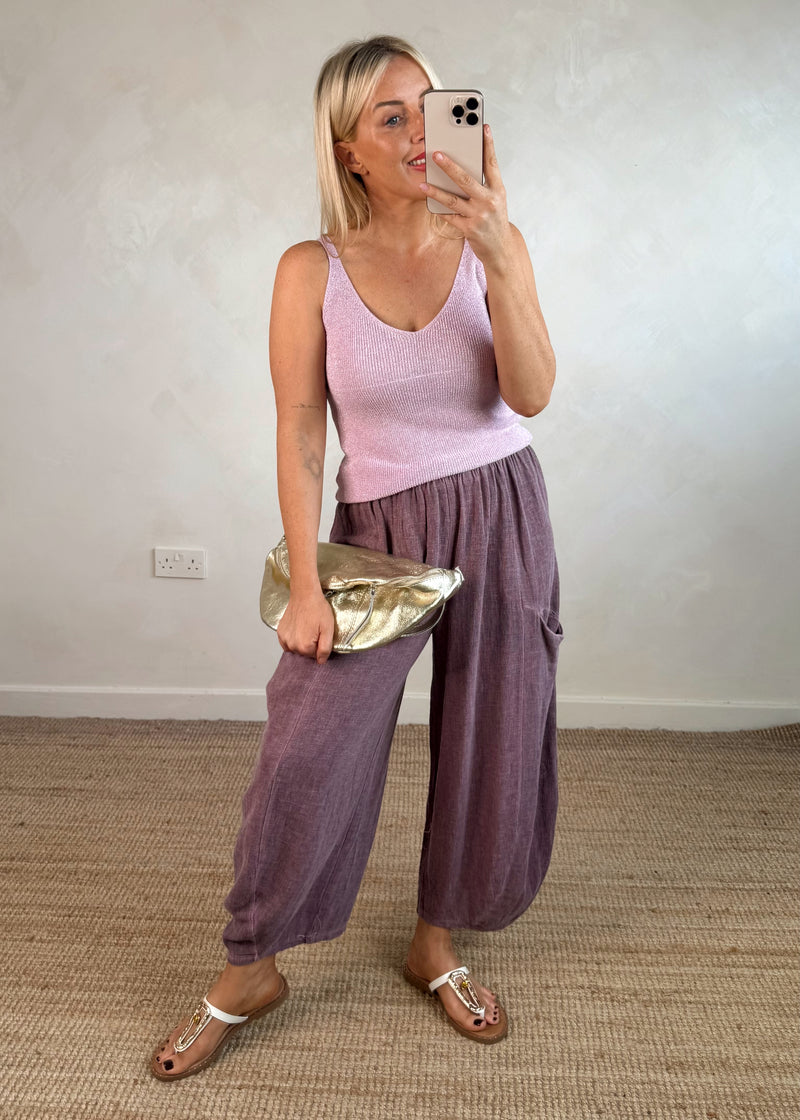Junie barrel leg linen trouser - heather