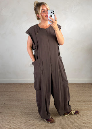 Drop crotch zip jumpsuit - Taupe