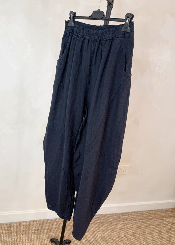Tia linen barrel leg - navy