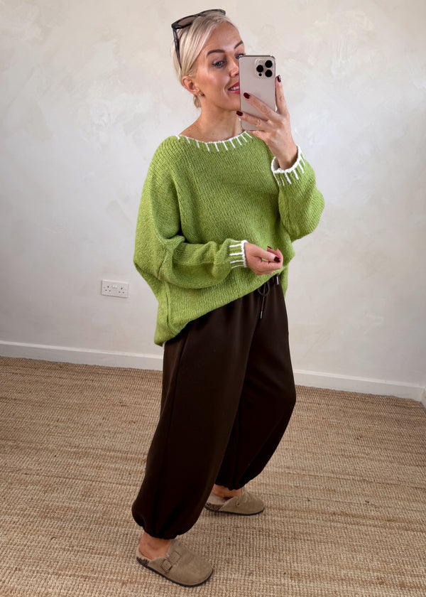 Elle contrast stitch knit - pistachio/cream