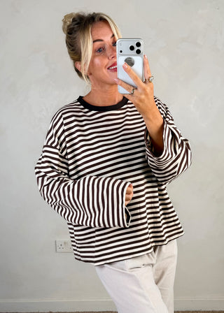 Nico crew neck striped tee - Chocolate/cream