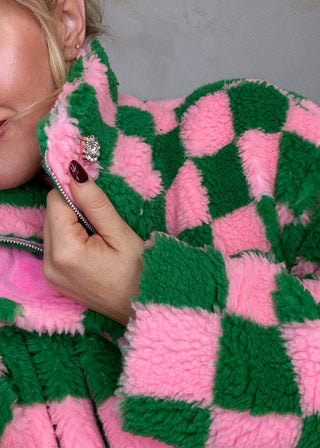 Checkerboard fleece - Pink/green