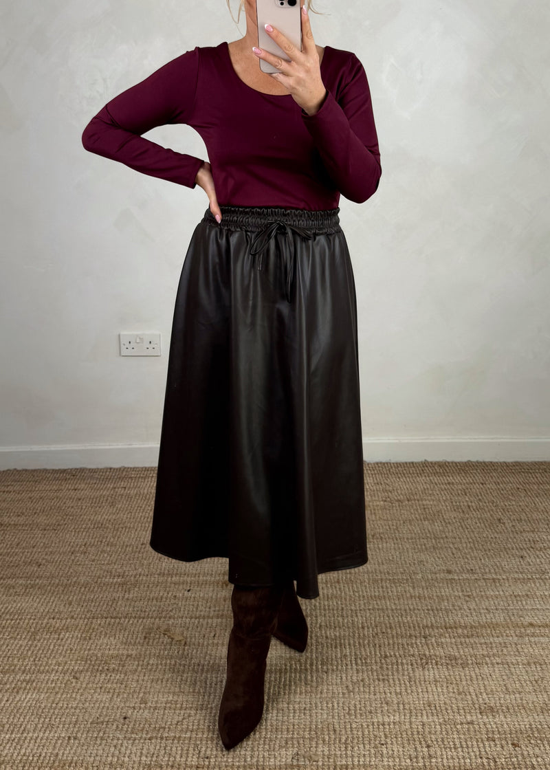 Mayci faux leather skirt - chocolate