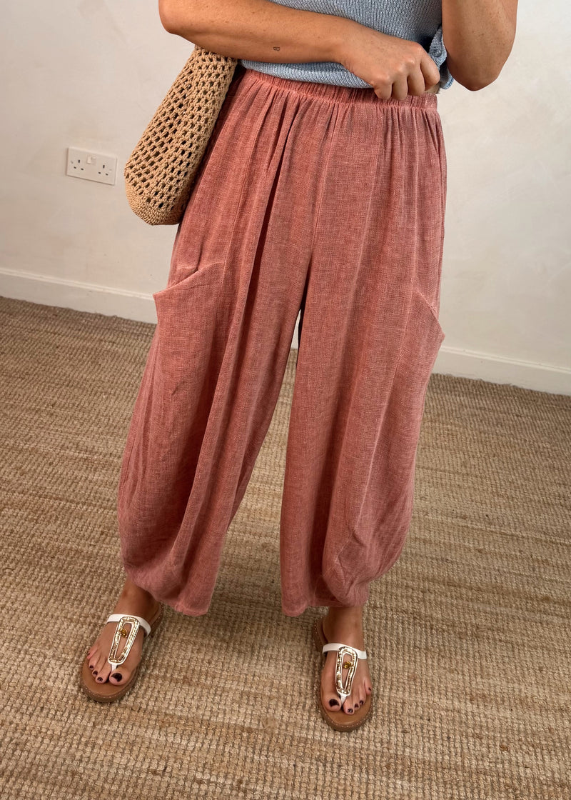 Junie barrel leg linen trouser - terracotta