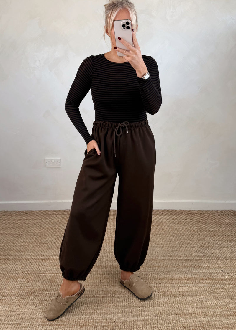 Cashmere blend striped base layer - chocolate/black