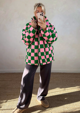 Checkerboard fleece - Pink/green