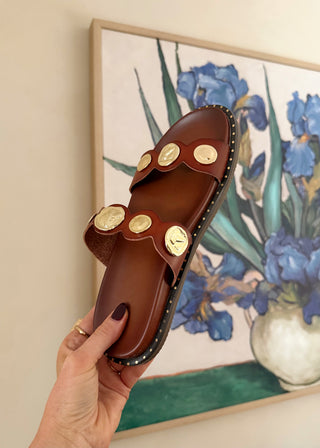 Gold button sandal - Dark tan