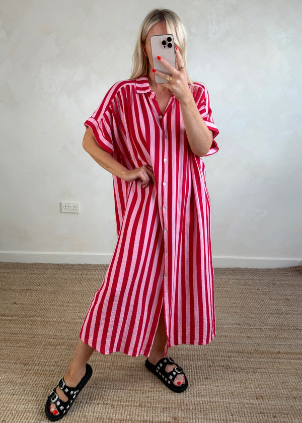Tatum cheesecloth dress - pink/red