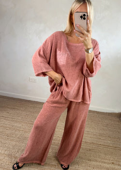 Erin Linen blend pocket tee - terracotta