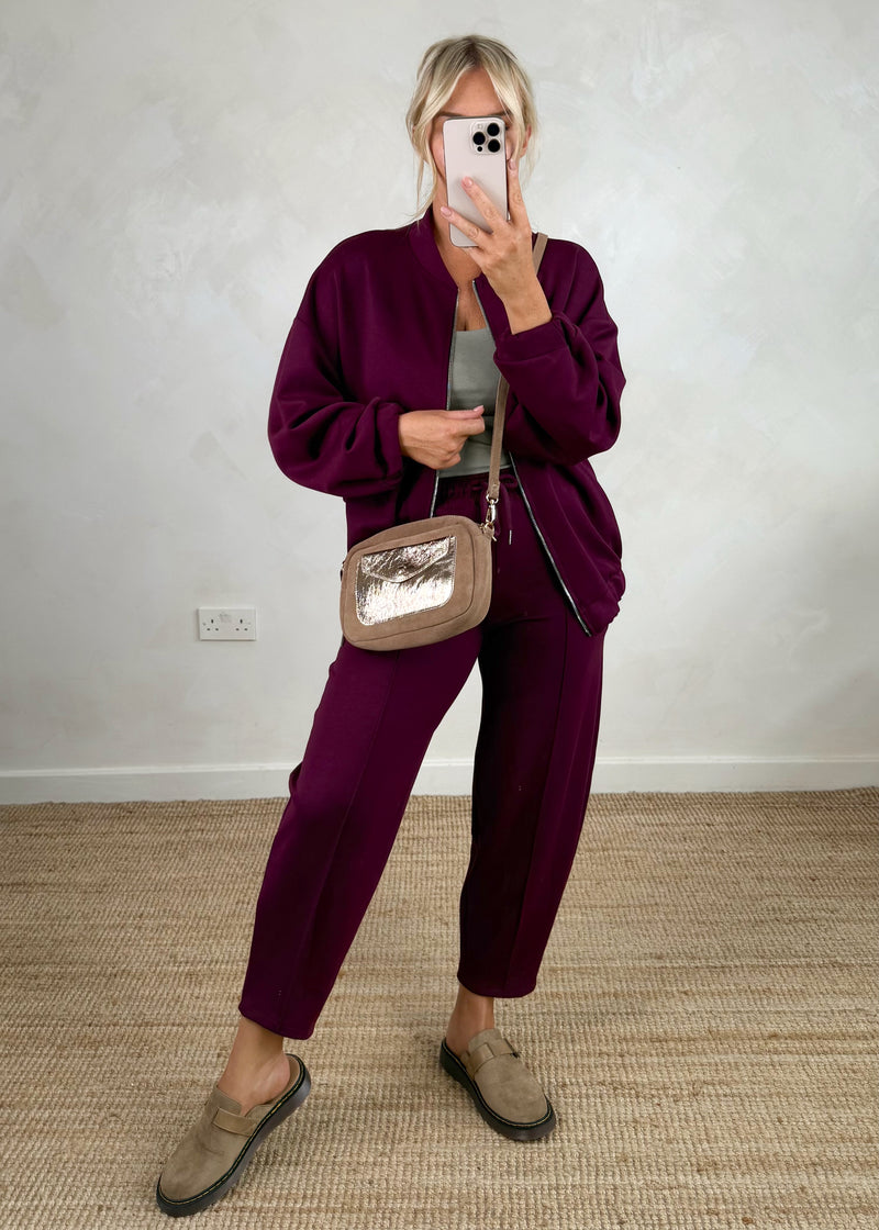 Carrot leg bomber co-ord set - Damson