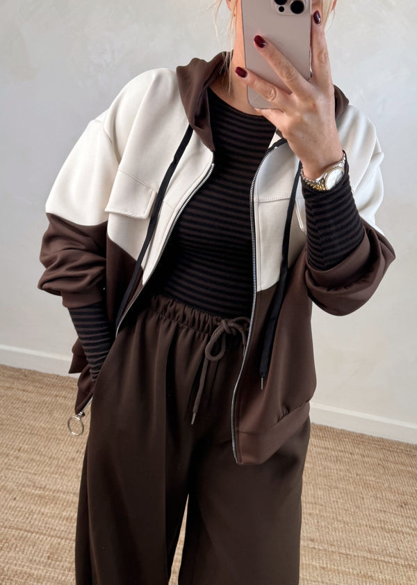 Cashmere blend striped base layer - chocolate/black