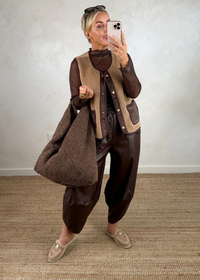 Leather look Moda pants - chocolate