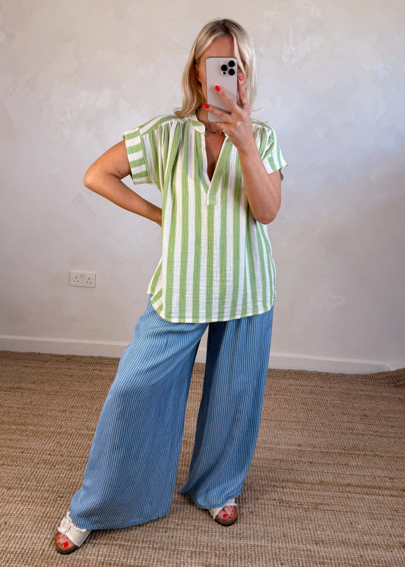 Oxford striped top - green