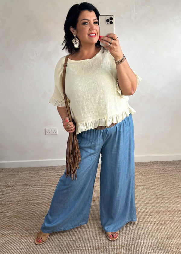 Robin linen blend top - lemon