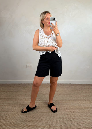 Linen blend shorts - Black