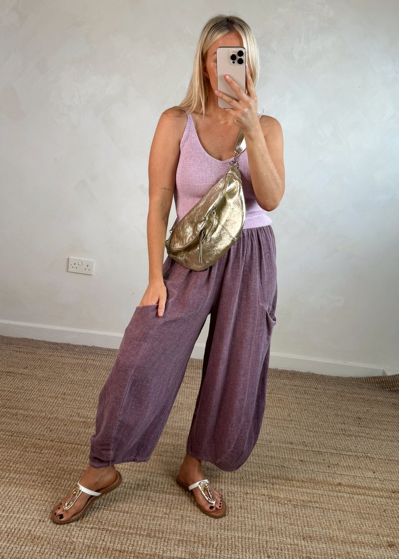 Junie barrel leg linen trouser - heather