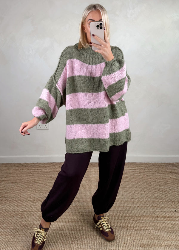 Striped Kurt grunge knit - khaki/pink