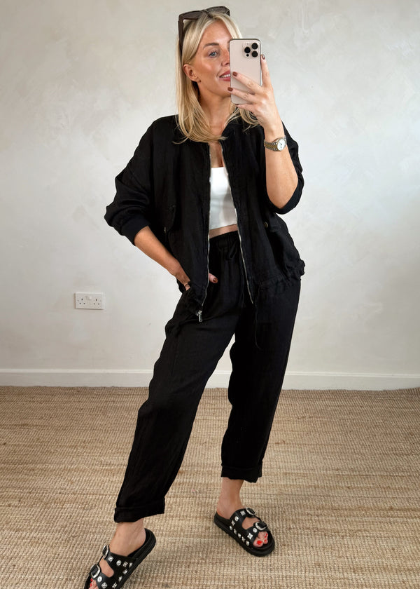 Oia linen bomber - black