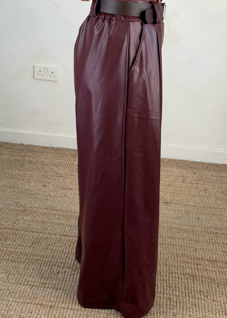 Simone leather look wide leg trouser - Merlot