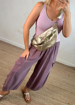Junie barrel leg linen trouser - heather