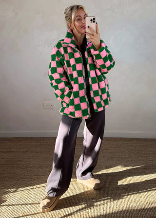 Checkerboard fleece - Pink/green