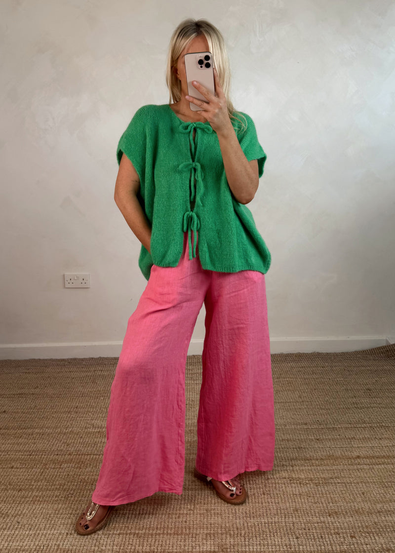 Della tie front knit - shamrock