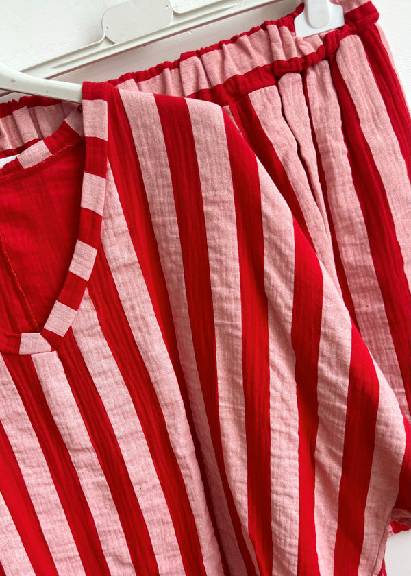Karina cheesecloth co-ord - striped red/pink