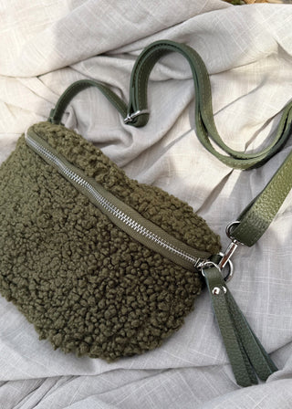 Teddy sling bag with leather strap - Olive