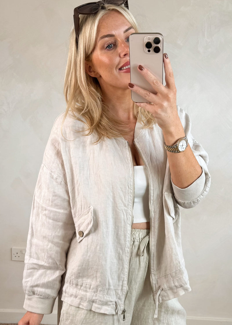 Oia linen bomber - stone