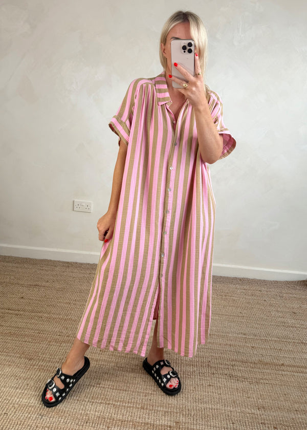 Tatum cheesecloth dress - camel/pink