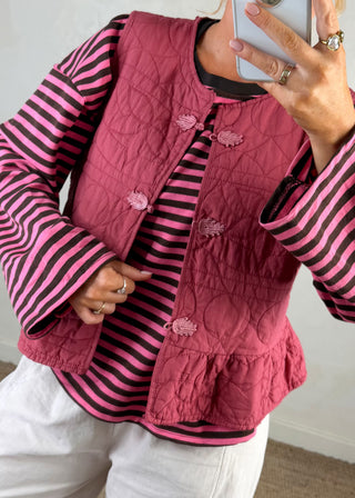 Nico crew neck striped tee - Chocolate/pink