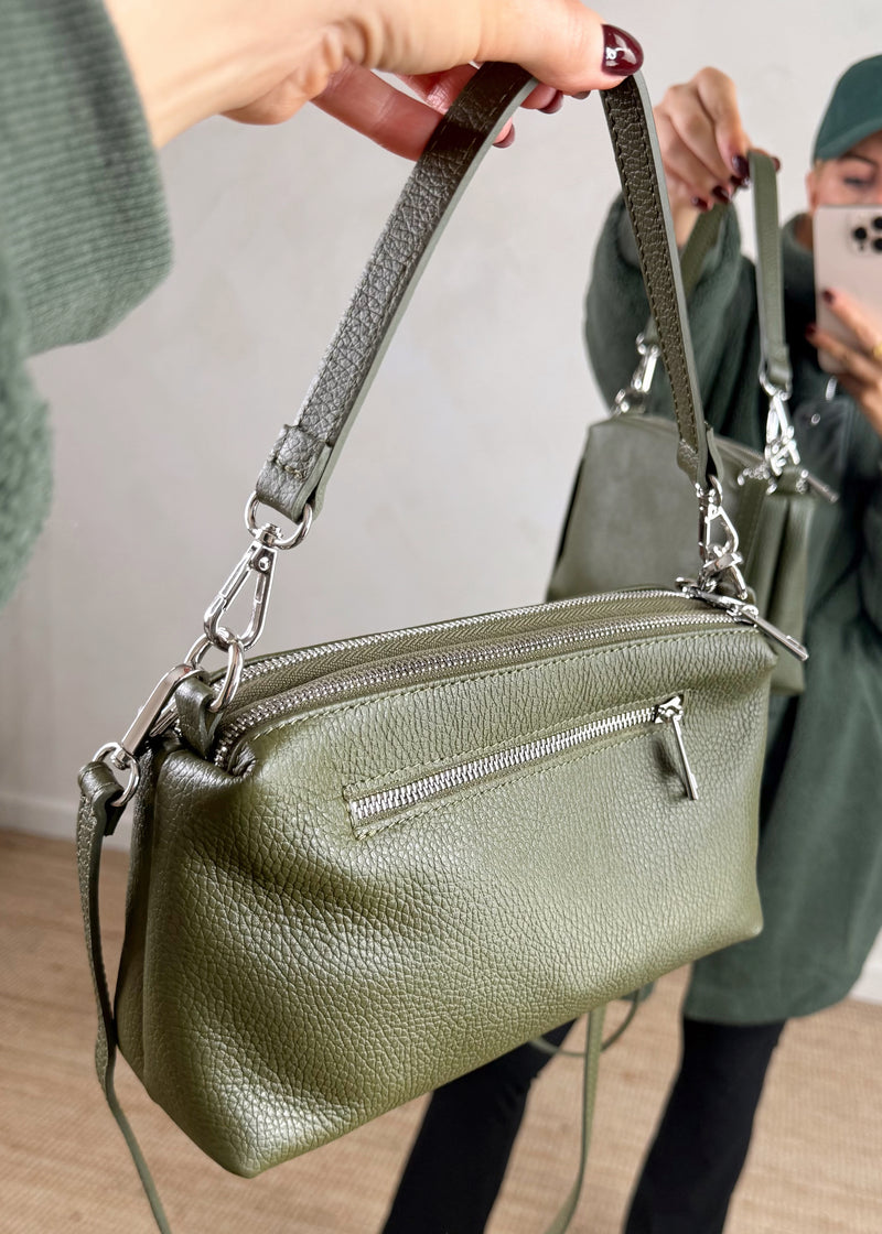 Molly zip leather bag - olive