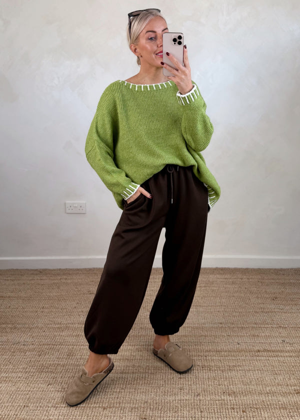Elle contrast stitch knit - pistachio/cream
