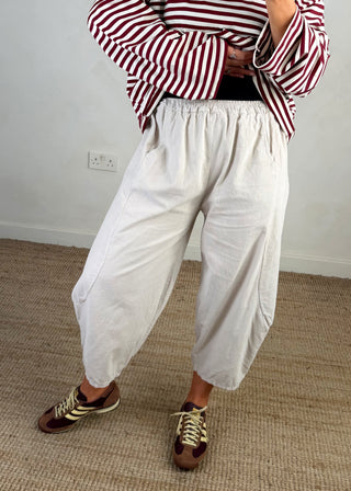 Cabana baby cord barrel leg trouser - stone
