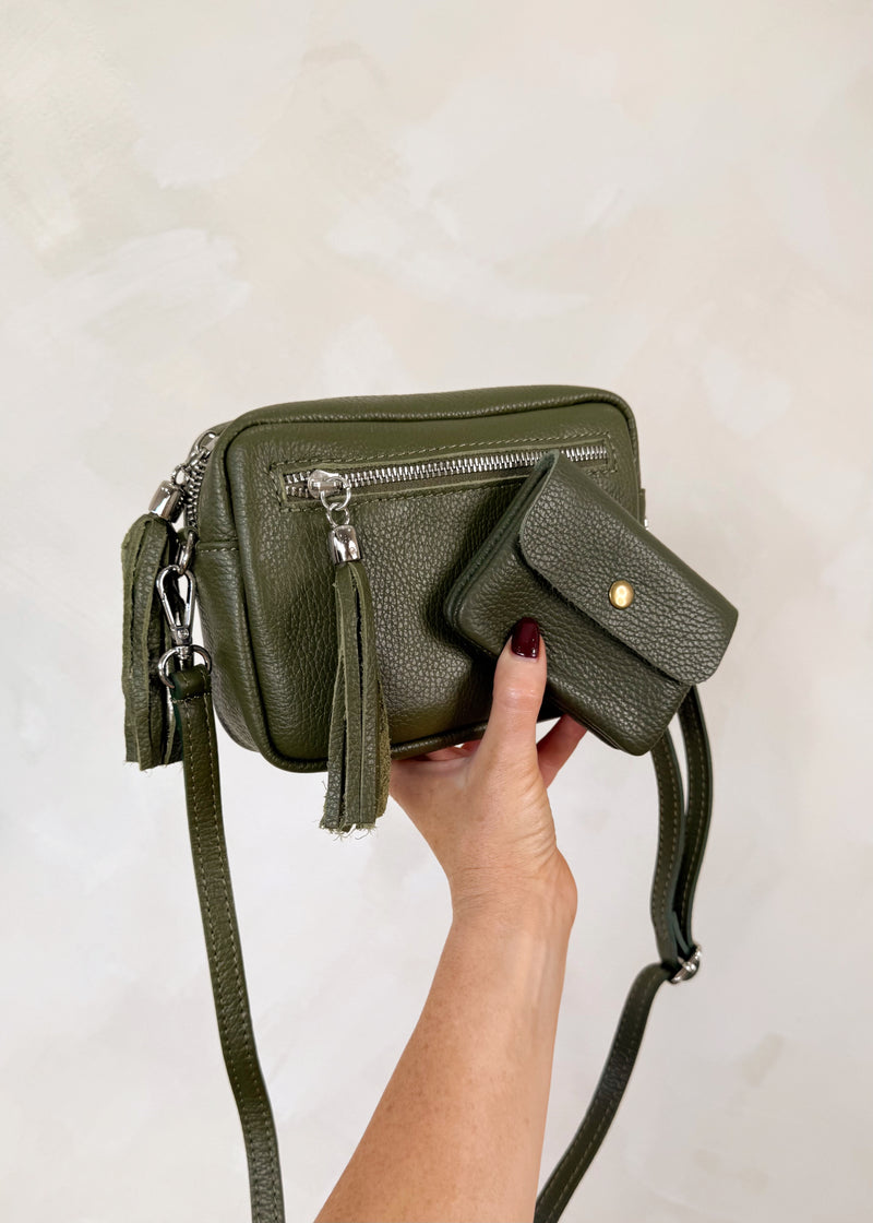 Leather Camera bag/purse duo -  olive