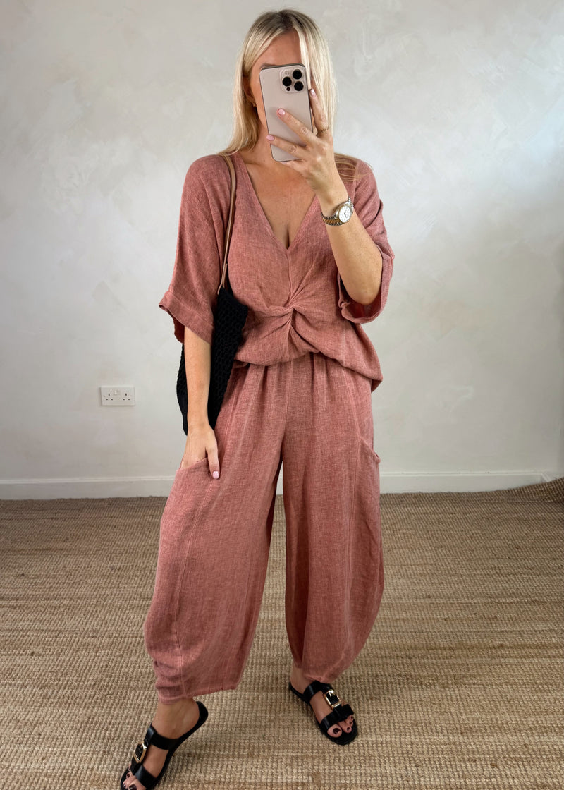 Rina linen blend top - terracotta