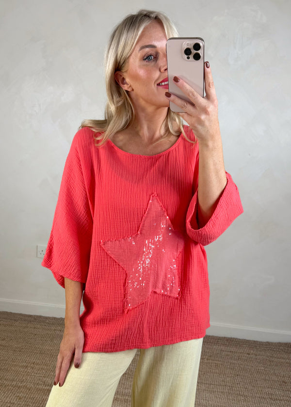 Starla cheesecloth tee - coral