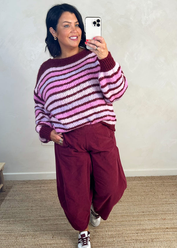 Rufus Striped tie front knit - Merlot