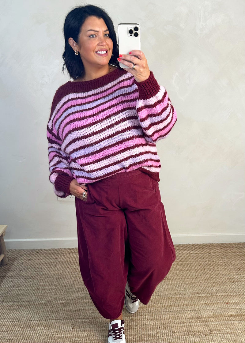 Rufus Striped tie front knit - Merlot