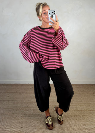 Nico crew neck striped tee - Chocolate/pink