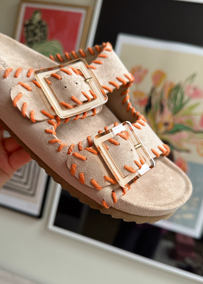 Alberta footbed sandal - beige/orange