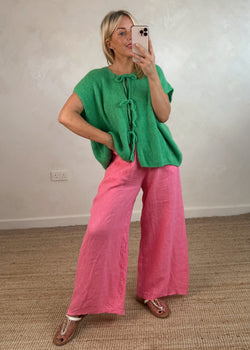 Della tie front knit - shamrock