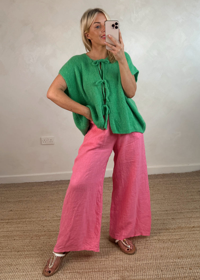 Della tie front knit - shamrock