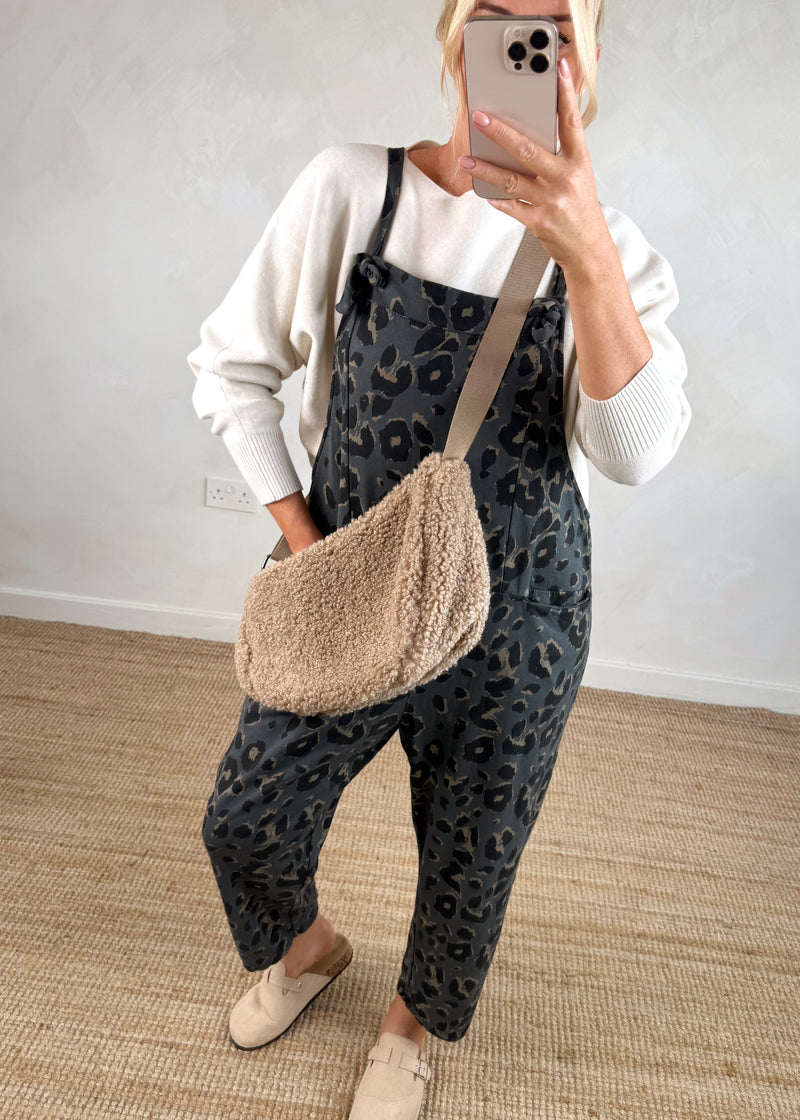 Meryl cropped dungaree - slate animal