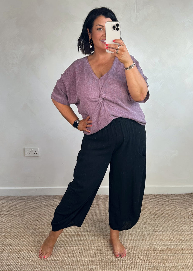 Rina linen blend top - heather