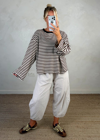 Nico crew neck striped tee - Chocolate/cream