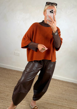 Leather look Moda pants - chocolate