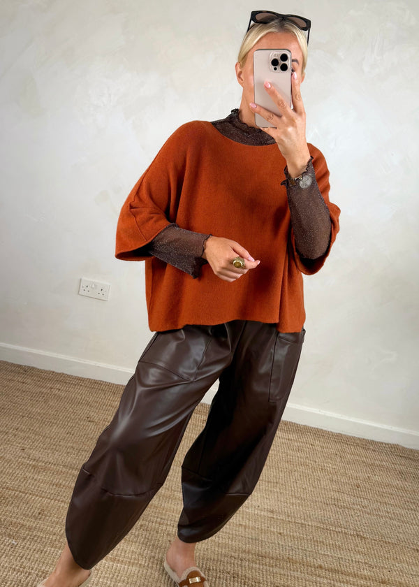 Leather look Moda pants - chocolate