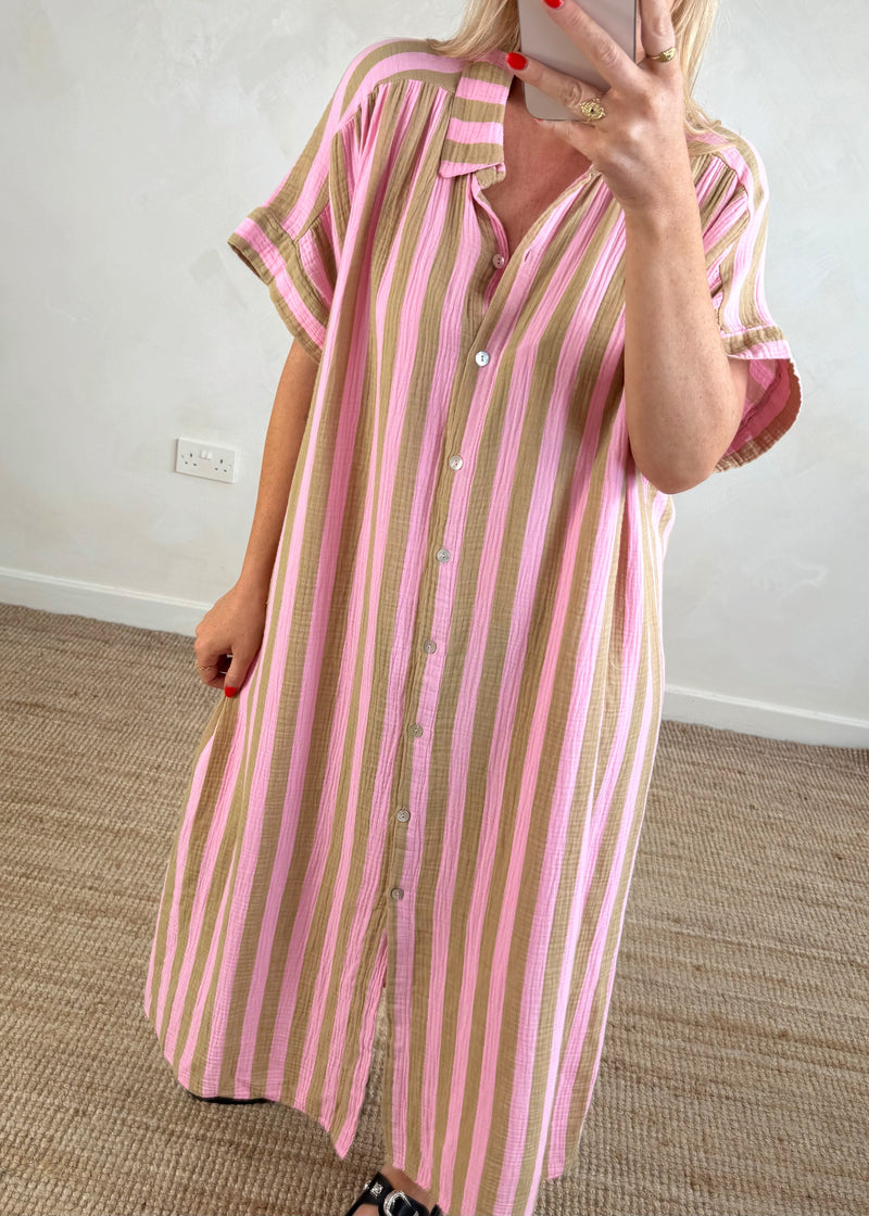 Tatum cheesecloth dress - camel/pink